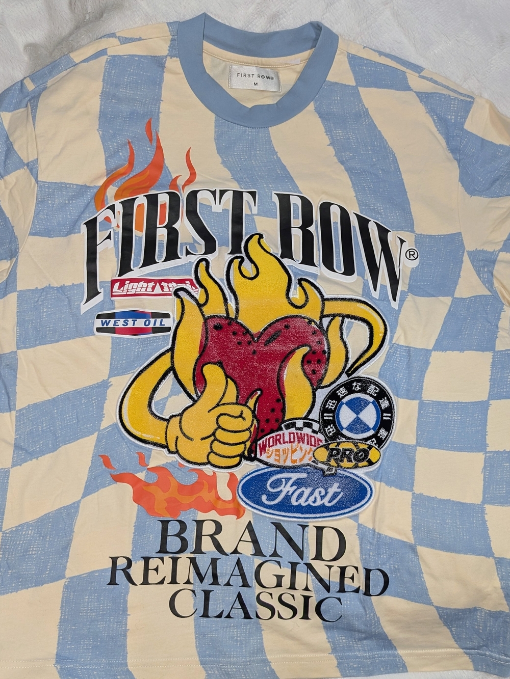 First Row Men’s Short Sleeve Graphic Tee - Blue & Cream